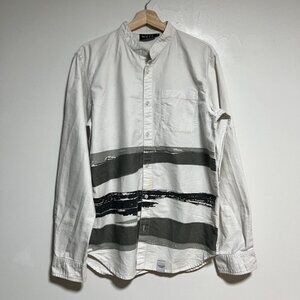 NICCE London White Painter Stripe Button-Up Shirt - Size M - Banded Collar
